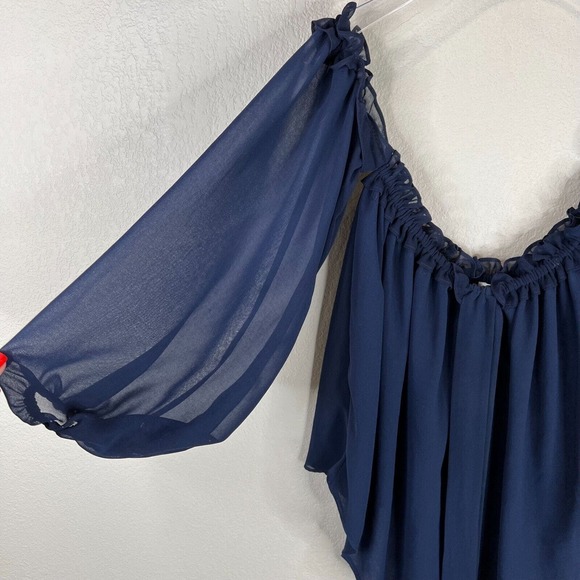 Misa LA Livey Top Navy Off The Shoulder Halter Blouse Chiffon Womens Size Medium - Picture 9 of 16
